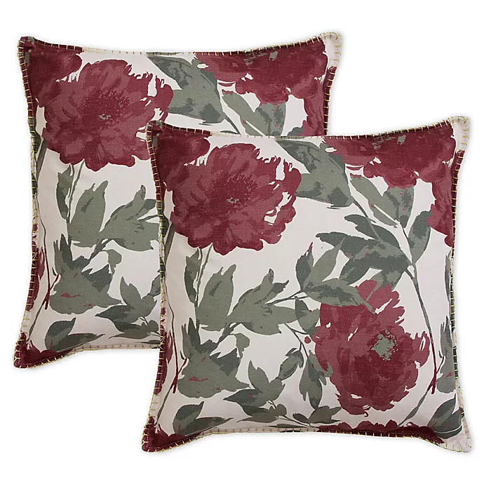 Floral Whipstitch Square Throw Pillows in Cabernet (Set of 2)