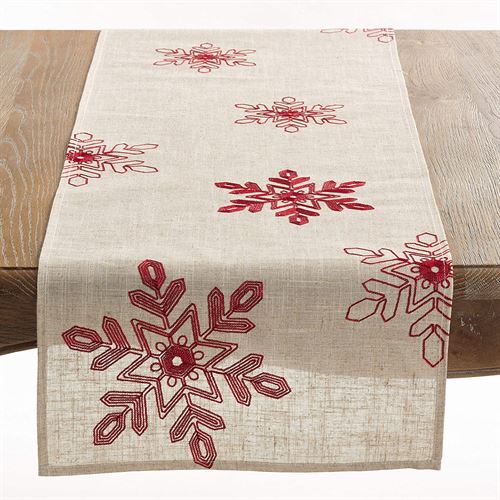 SARO LIFESTYLE Nivalis Collection Embroidered Snowflakes Table Runner, 16" x 108"
