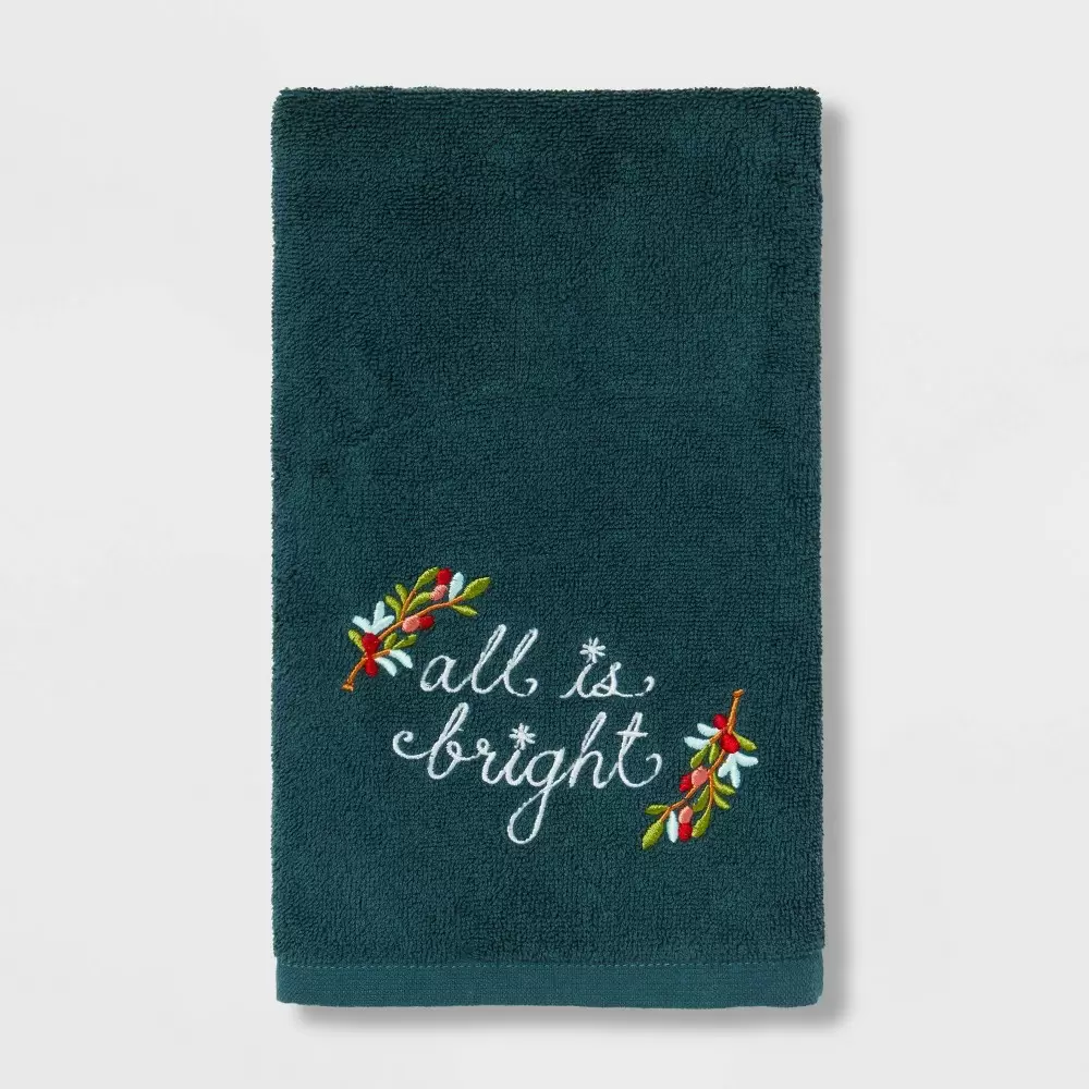 Threshold™ All is Bright Embroidered Terry Holiday Hand Towel Blue38.1x63.5 cm