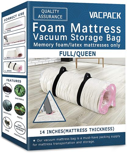 Vacpack Queen Memory Foam/Latex Mattress Vacuum Bag for Storage/Moving/Shipping, Double Zipper for Queen Size Mattress up to 14 inch Thick