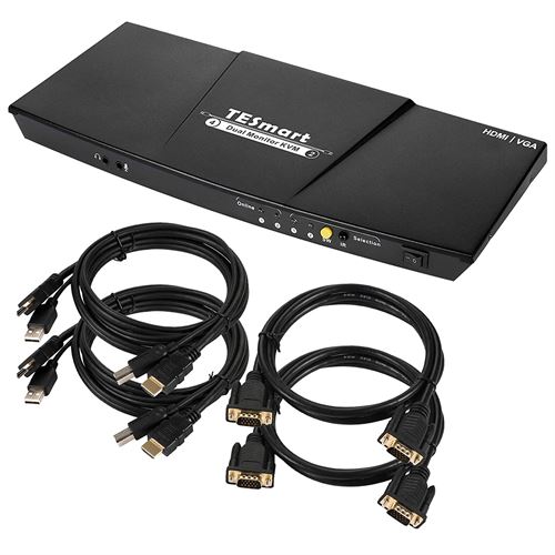 TESmart Dual-Monitor-KVM-Switch-2 Port (2 HDMI Ports and 2 VGA Ports) 4K@60Hz KVM Switch HDMI with Remote