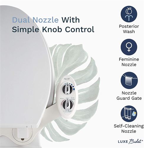 LUXE Bidet Neo 185 (Elite) Non-Electric Bidet Toilet Attachment w/ Self-cleaning Dual Nozzle and Easy Water Pressure Adjustment