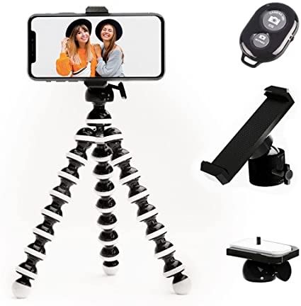 TalkWorks Flexible Phone Tripod for iPhone, Android, Camera - Adjustable Stand Holder with Mini Wireless Remote for Selfies