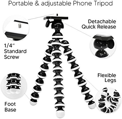 TalkWorks Flexible Phone Tripod for iPhone, Android, Camera - Adjustable Stand Holder with Mini Wireless Remote for Selfies