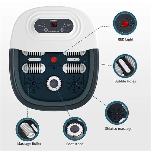 Niksa Foot Spa Bath Massager with Heat, Bubbles, Vibration and Red Light 120V