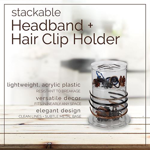 Arad Stackable Headband and Hair Accessory Holder with Compartment and Lid