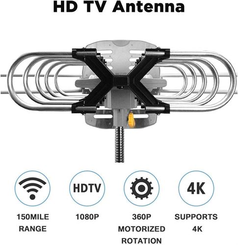 HDTV 1080P Outdoor Amplified Digital Antenna 360 Rotor HD TV UHF VHF FM 150 Mile