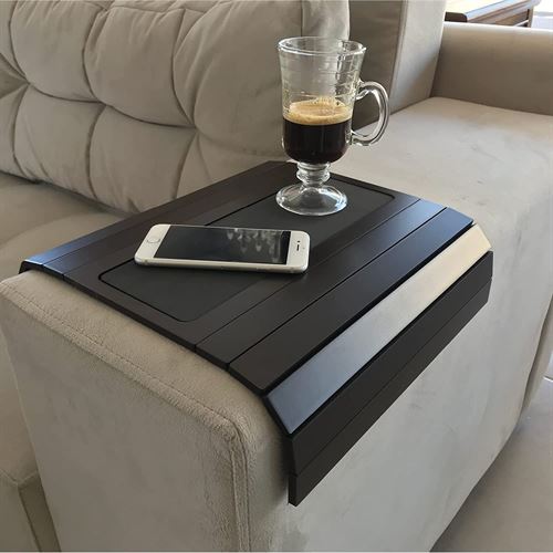 Sofa Couch Arm Tray Table with EVA Base. Weighted Sides. Fits Over Square Chair arms (Dark Brown)