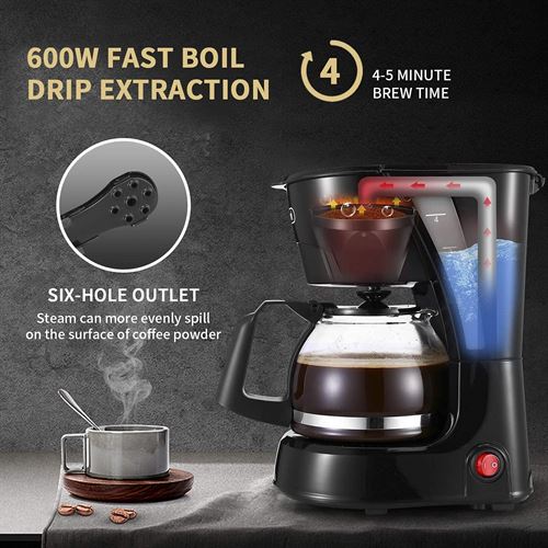 Gevi 4 Cups Small Coffee Maker, Compact Coffee Machine with Reusable Filter - 120V