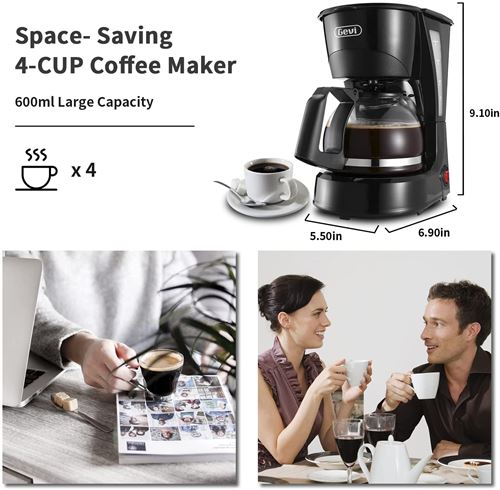 Gevi 4 Cups Small Coffee Maker, Compact Coffee Machine with Reusable Filter - 120V