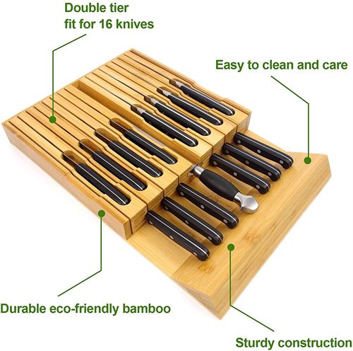 Bamboo cutlery holder in drawer