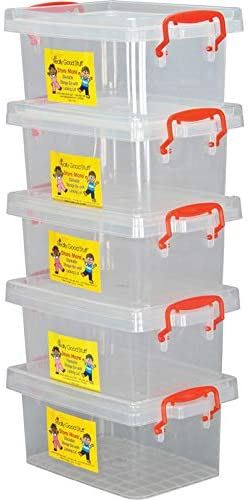 Really Good Stuff Small Clear Plastic Stackable Storage Tubs with Locking Lid Set of 5