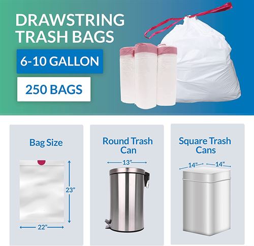 Reli. 8-10 Gallon Trash Bags Drawstring  - 250 Count