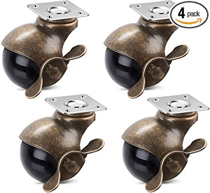 SPACECARE 5 cm Ball Caster Wheels with Brake 360 Degree Antique Brass Top Plate Casters