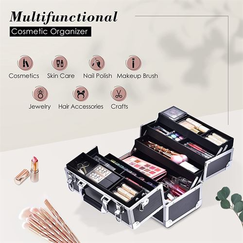 Frenessa Makeup Train Case Large Cosmetic Box 6 Tier Trays