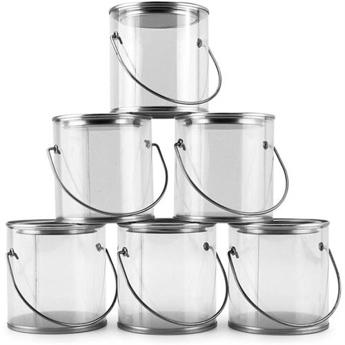 Mini Clear Plastic Paint Cans (6-Pack), Tiny Arts, Crafts and Party Favor Cans