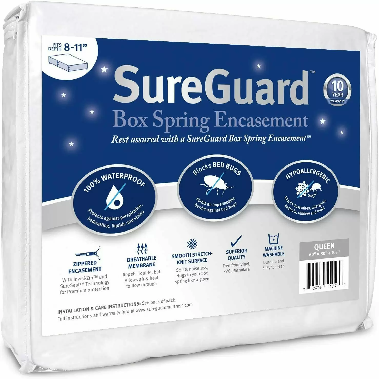 Queen Size SureGuard Box Spring Encasement - 100% Waterproof Queen Size SureGuard Box Spring Encasement - 100% Waterproof, Bed Bug Proof