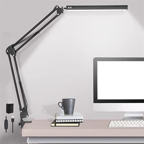 LED Desk Lamp with Clamp, Swing Arm Desk lamp, Adjustable Desk Light Eye-Care Table Light