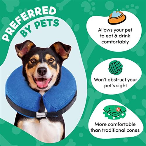 BENCMATE Protective Inflatable Collar for Dogs and Cats - Soft Pet Recovery Collar Does Not Block Vision E-Collar