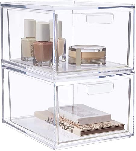 STORi Audrey Stackable Cosmetic Organizer Drawers Clear