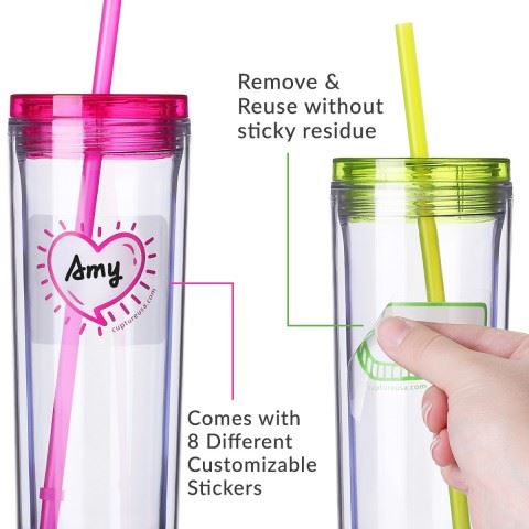 Cupture Skinny Cold Cup with Straw, 18 oz, Set 8