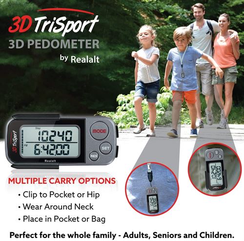 Realalt 3DTriSport Walking 3D Pedometer with Clip and Strap