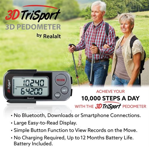 Realalt 3DTriSport Walking 3D Pedometer with Clip and Strap