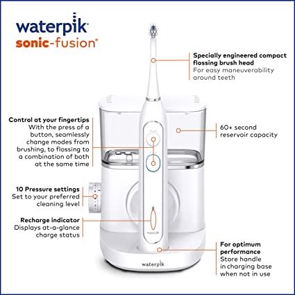 Waterpik Sonic-Fusion Professional Flossing, Electric Toothbrush & Water Flosser Combo in One, SF-02, White