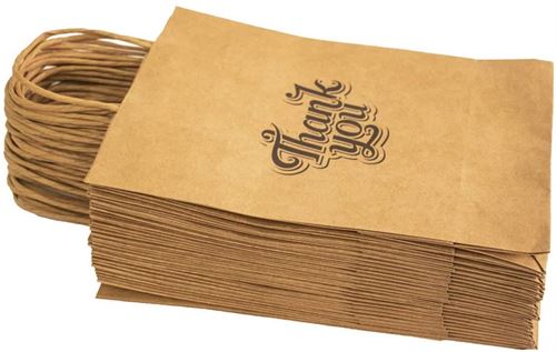 100 Pack 8x4.75x10 inch Plain Medium Paper Bags with Handles Bulk