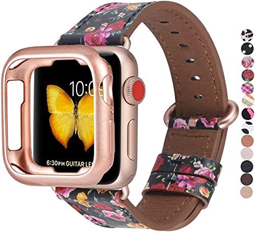 JSGJMY Leather Band Compatible with Apple Watch Women Men Strap for iWatch