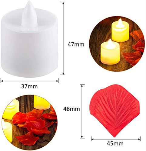 3000 PCS Artificial Silk Red Rose Petals and 20 PCS LED Candles Battery Flameless Flickering Candle Decoration for Romantic Night