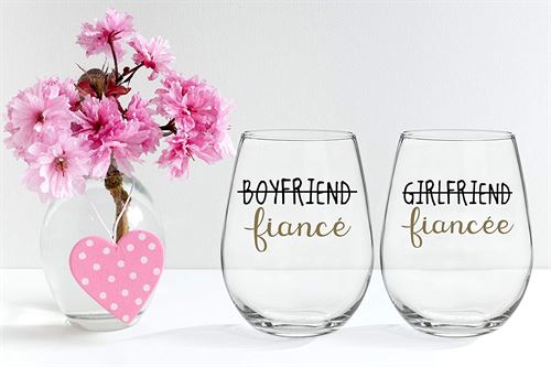 Boyfriend and Girlfriend 15 oz Stemless Glasses (Set of 2)