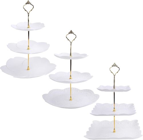 Tosnail 3 Pack 3 Tiers White Plastic Cupcake and Dessert Stand