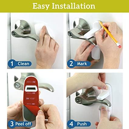 Improved Childproof Door Lever Lock (4 Pack) Prevents Toddlers From Opening Doors. Easy One Hand Operation for Adults