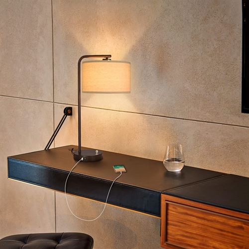 Side Table Lamp with Dual USB Ports - 120V