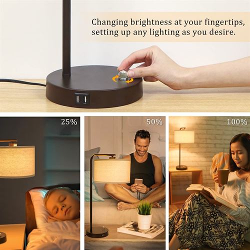 Side Table Lamp with Dual USB Ports - 120V