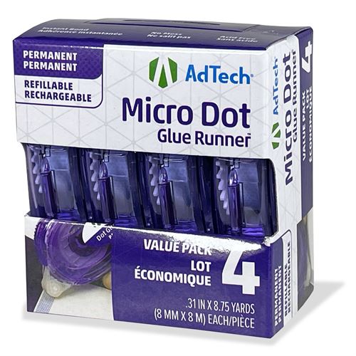 AdTech Micro Dot Glue Runner Adhesive Clear Tape, Value Pack of 4
