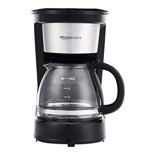 Amazon Basics 5-Cup Coffee Maker with Reusable Filter, Black and Stainless Steel