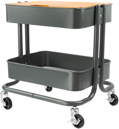 2 Tier Rolling Cart，Metal Utility Cart with Wheels and Cover for Office Home Kitchen Organization
