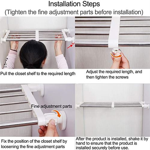 Hershii Closet Tension Shelf & Rod Expandable Metal Storage Rack Adjustable Organizer