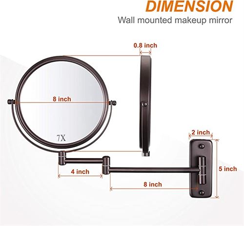 Wall Mounted Makeup Mirror with 7X Magnification, 8 Inch Double Sided Vanity Magnifying Mirror