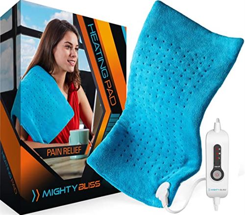 MIGHTY BLISS Electric Heating Pad for Back Pain, Cramps, Arthritis Relief - Auto Shut Off - Heat Pad with Moist & Dry Heat Therapy Options