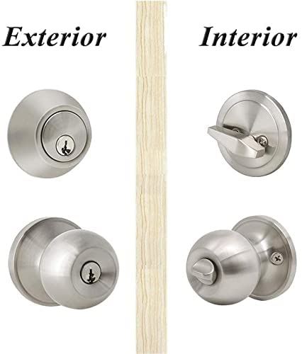 Probrico Entry Door Lever with Deadbolts Satin Nickel 4 Pack Silver
