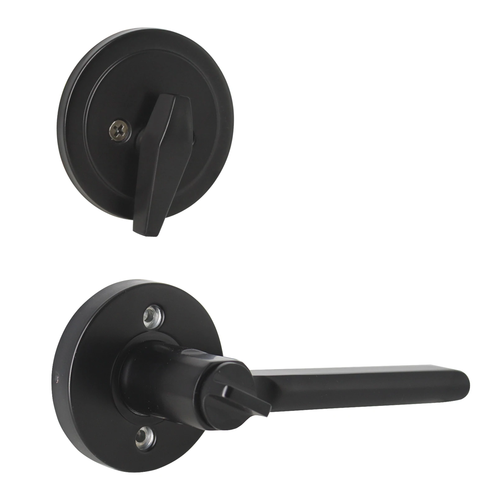 Berlin Modisch Entry Lever Door Handle and Single Cylinder Deadbolt Lock and Key Sleek Round Locking Lever Handle Set