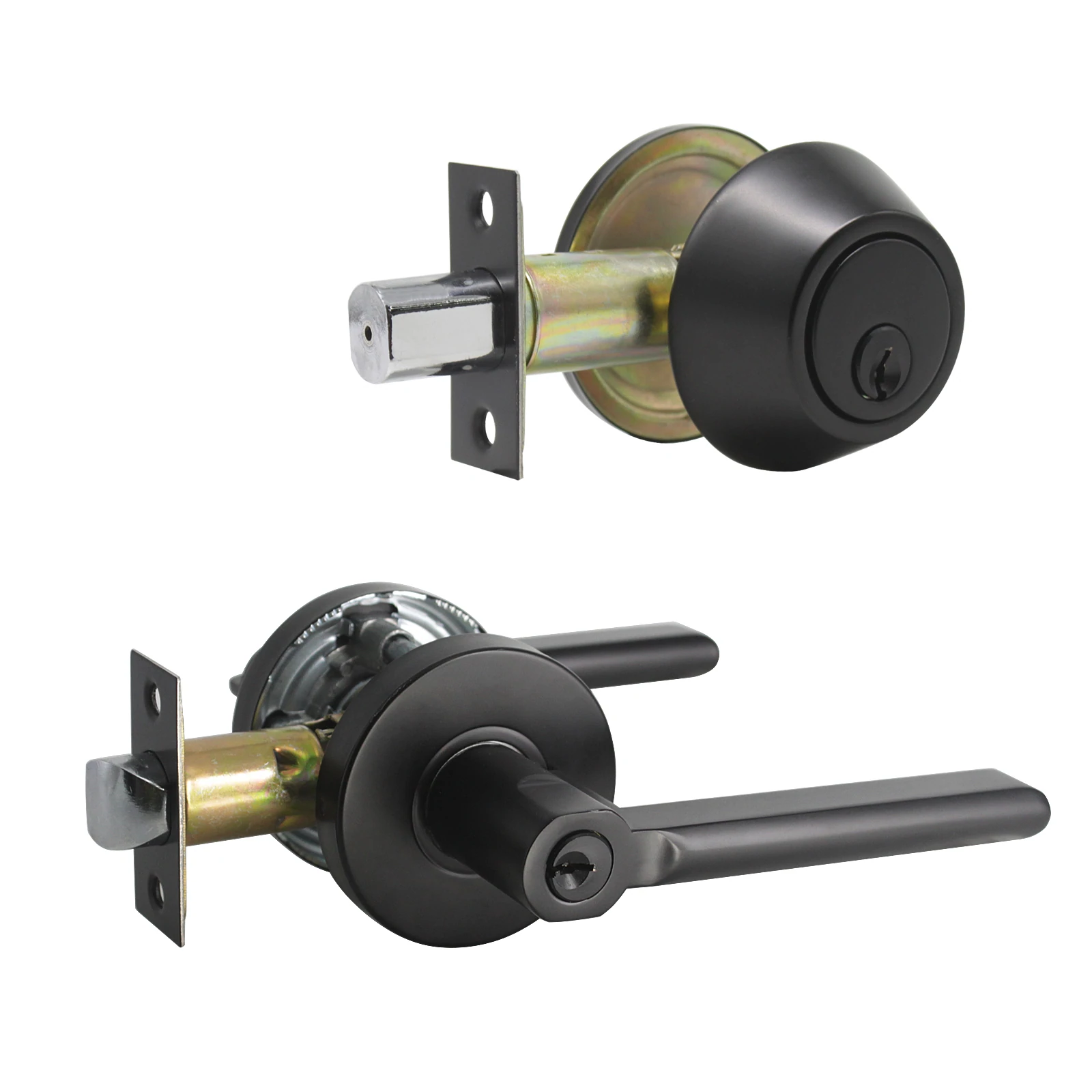 Berlin Modisch Entry Lever Door Handle and Single Cylinder Deadbolt Lock and Key Sleek Round Locking Lever Handle Set