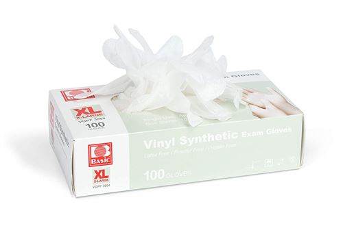 Basic Medical Clear Vinyl Exam Gloves XL - 10 Boxes x 100 Pieces