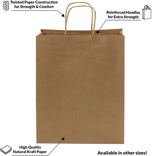 Brown Gift Bags with Handles - 10x5x13 Inch 100 Pack