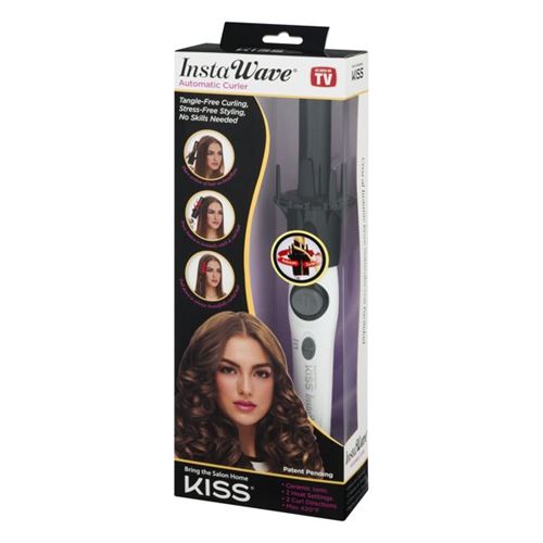 KISS Products Instawave Automatic Hair Curler, Ceramic + Ionic Hair Curling Machine, Curling Iron, White/Black -120
