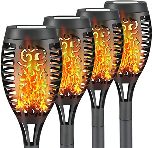 Liveasily 4 Pack Led Solar Torch Light with Flickering Flame