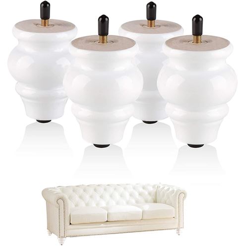 Shiny White Round Wood Furniture Legs 9 cm
